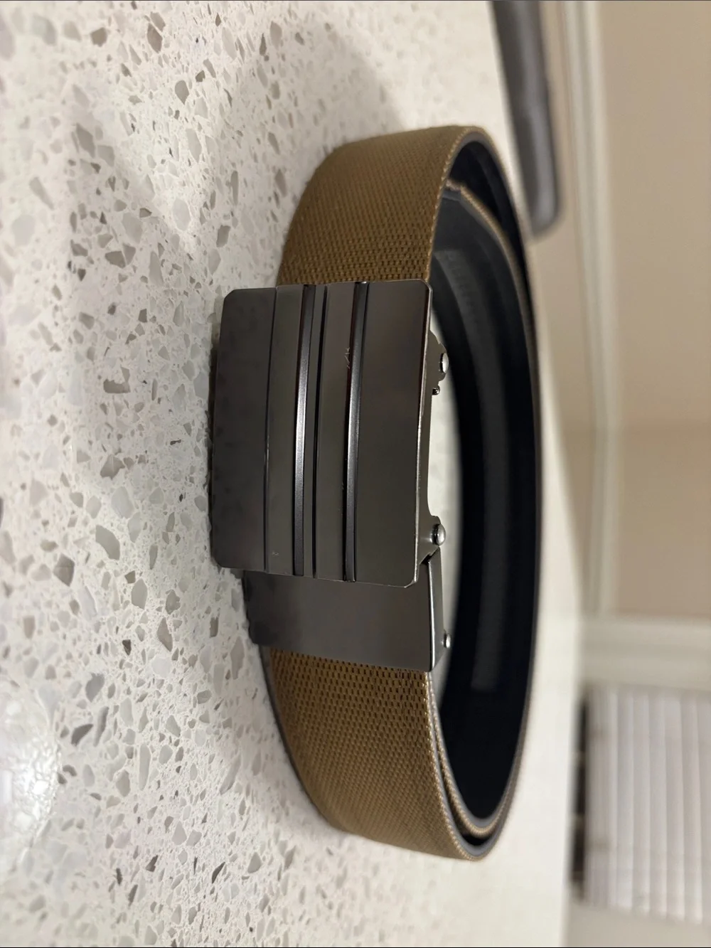 Tan Canvas Belt with Polished Gunmetal Buckle